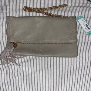 Moda Luxe Palermo Stitch Detail Clutch Light Grey
